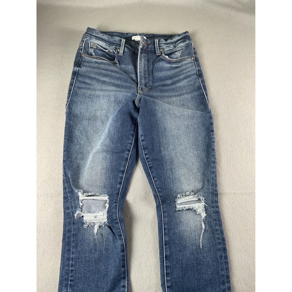 Good American Always Fits Straight Leg Distressed Jeans Indigo Blue Size 10 30